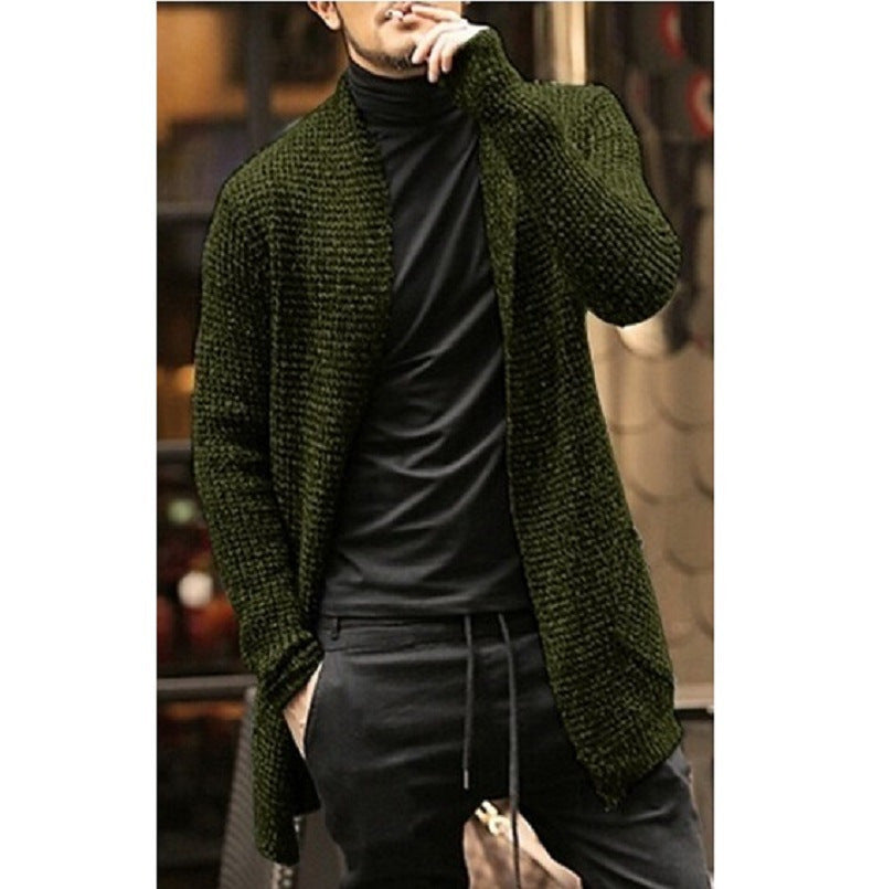 Men's Long-Sleeved Mixed-Color Knitted Cardigan Sweater