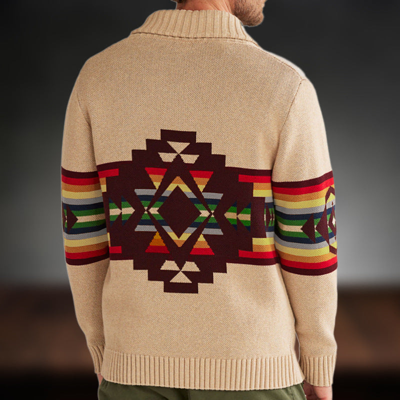 Men's Striped Jacquard Winter Cardigan