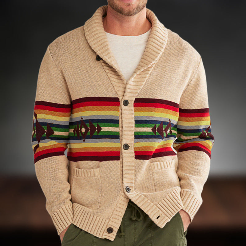 Men's Striped Jacquard Winter Cardigan