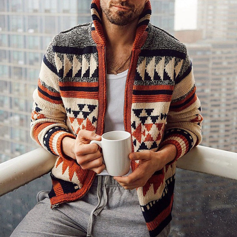 Men's Jacquard Zip-Up Sweater Jacket