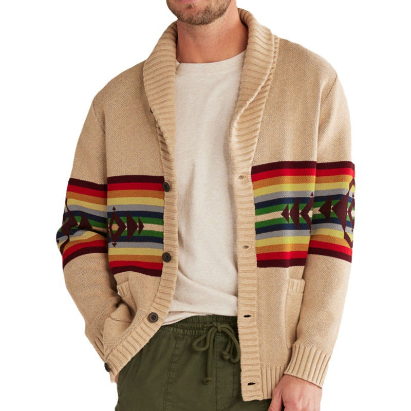 Men's Striped Jacquard Winter Cardigan