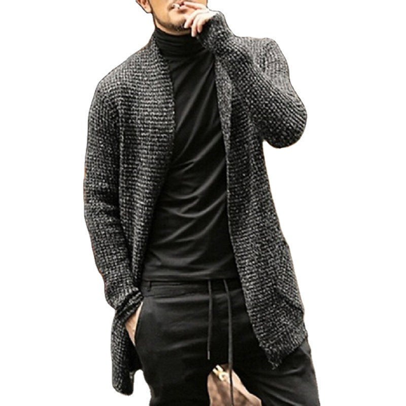 Men's Long-Sleeved Mixed-Color Knitted Cardigan Sweater