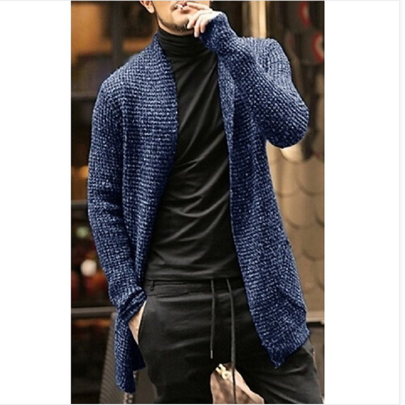 Men's Long-Sleeved Mixed-Color Knitted Cardigan Sweater