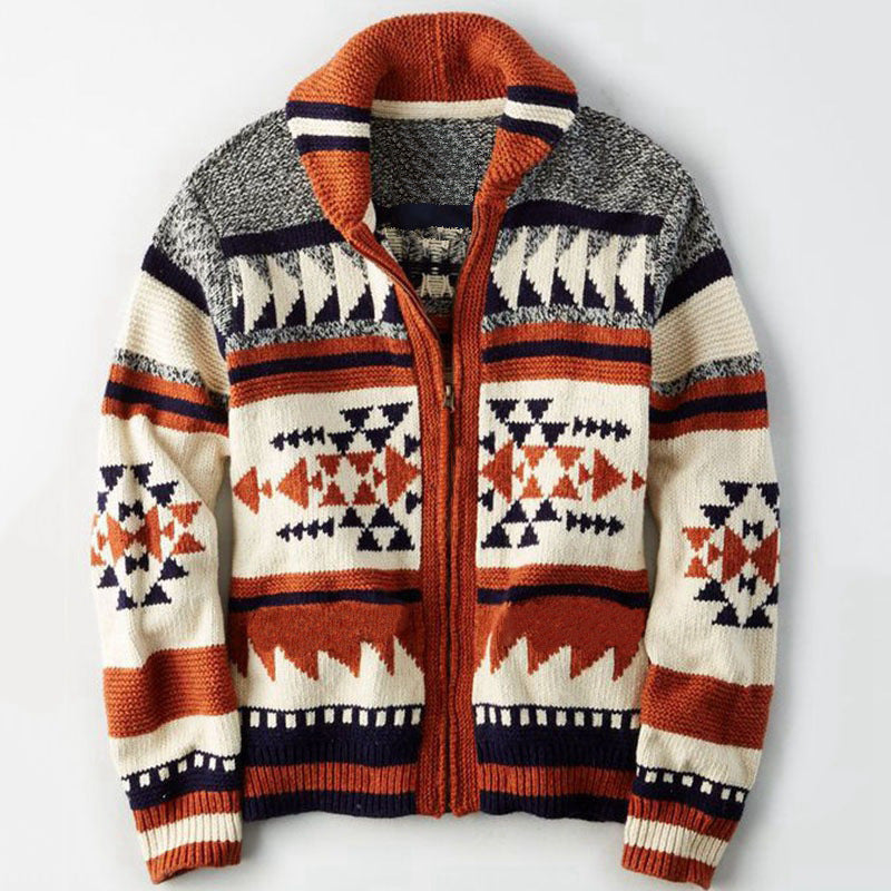Men's Jacquard Zip-Up Sweater Jacket
