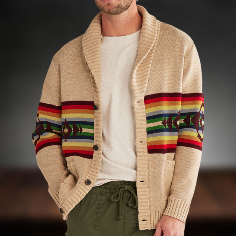Men's Striped Jacquard Winter Cardigan
