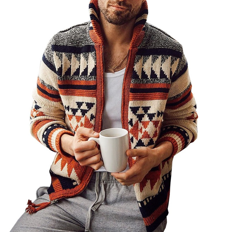 Men's Jacquard Zip-Up Sweater Jacket