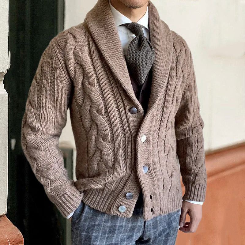 Men's Lapel Long Sleeve Knitted Cardigan Sweater