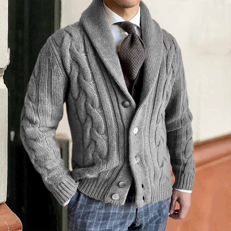 Men's Lapel Long Sleeve Knitted Cardigan Sweater