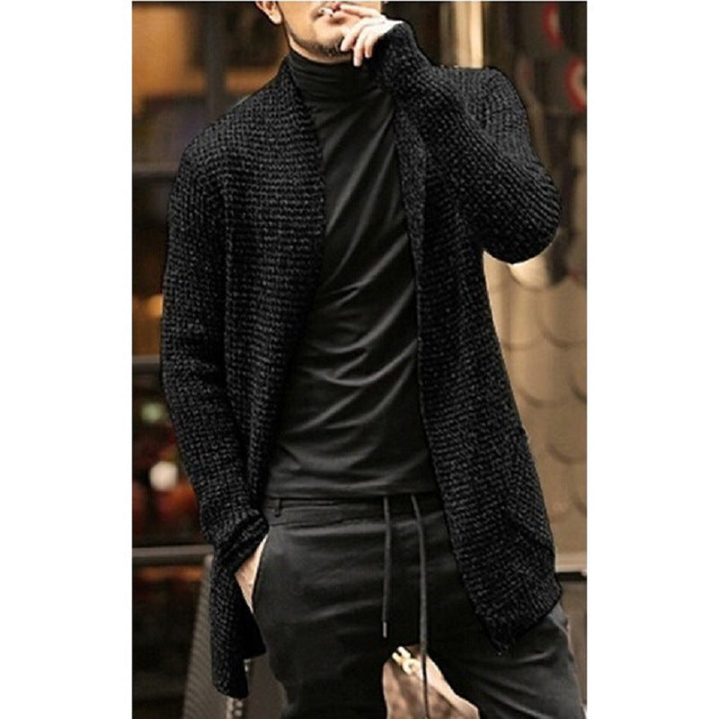 Men's Long-Sleeved Mixed-Color Knitted Cardigan Sweater