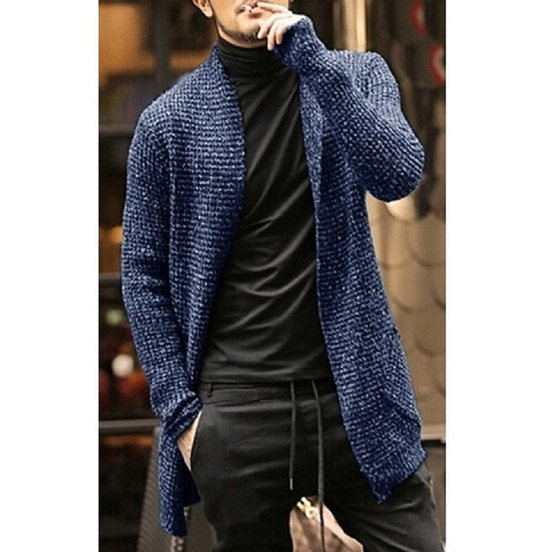 Men's Long-Sleeved Mixed-Color Knitted Cardigan Sweater