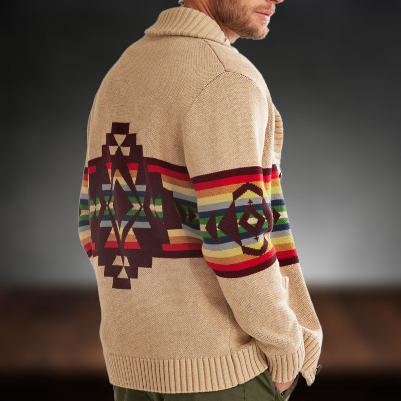 Men's Striped Jacquard Winter Cardigan